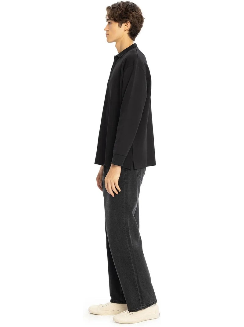 Polo boutonné droit giesto Noir - Kiabi