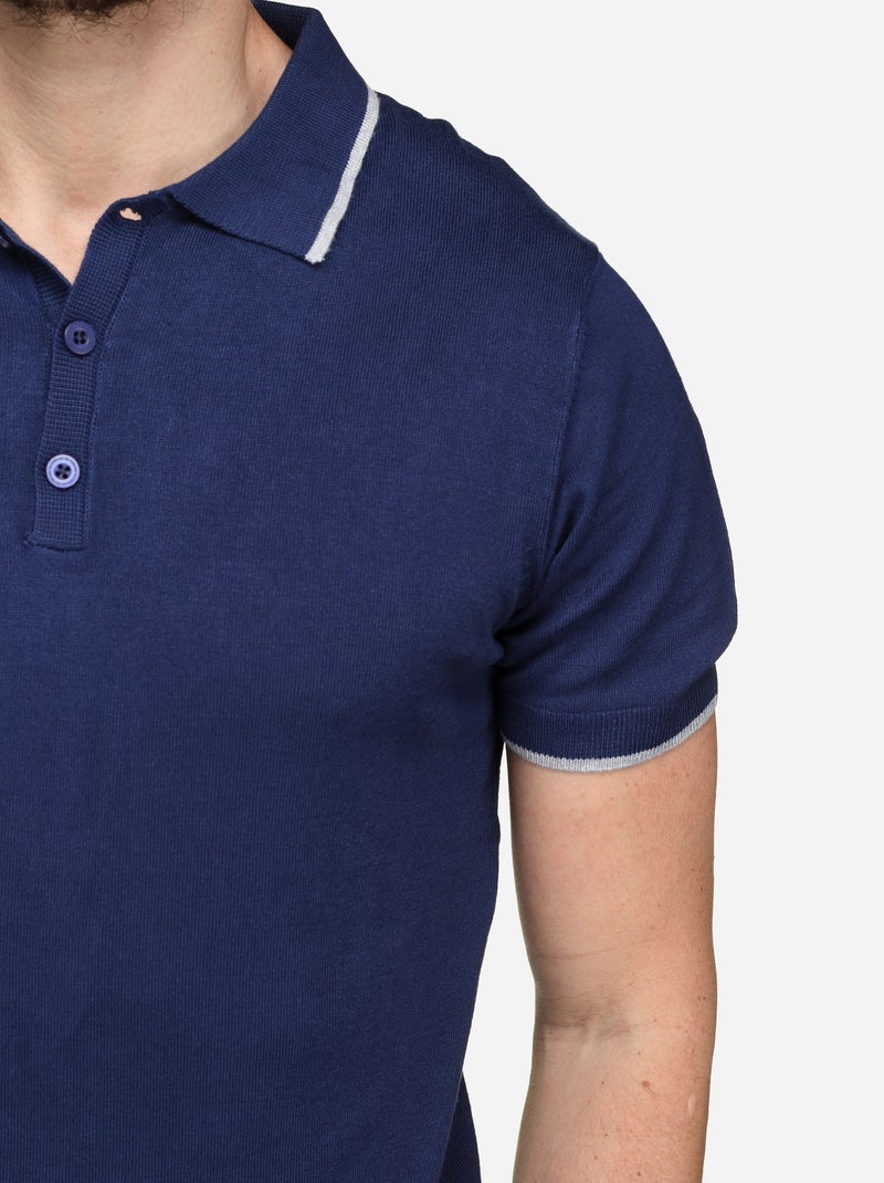 Polo col liseré - Bill Tornade Blanc Bleu - Kiabi