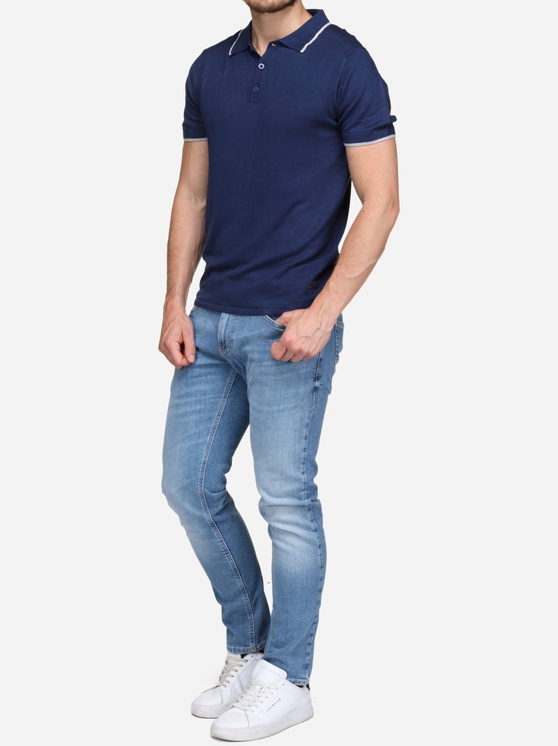 Polo col liseré - Bill Tornade Blanc Bleu - Kiabi