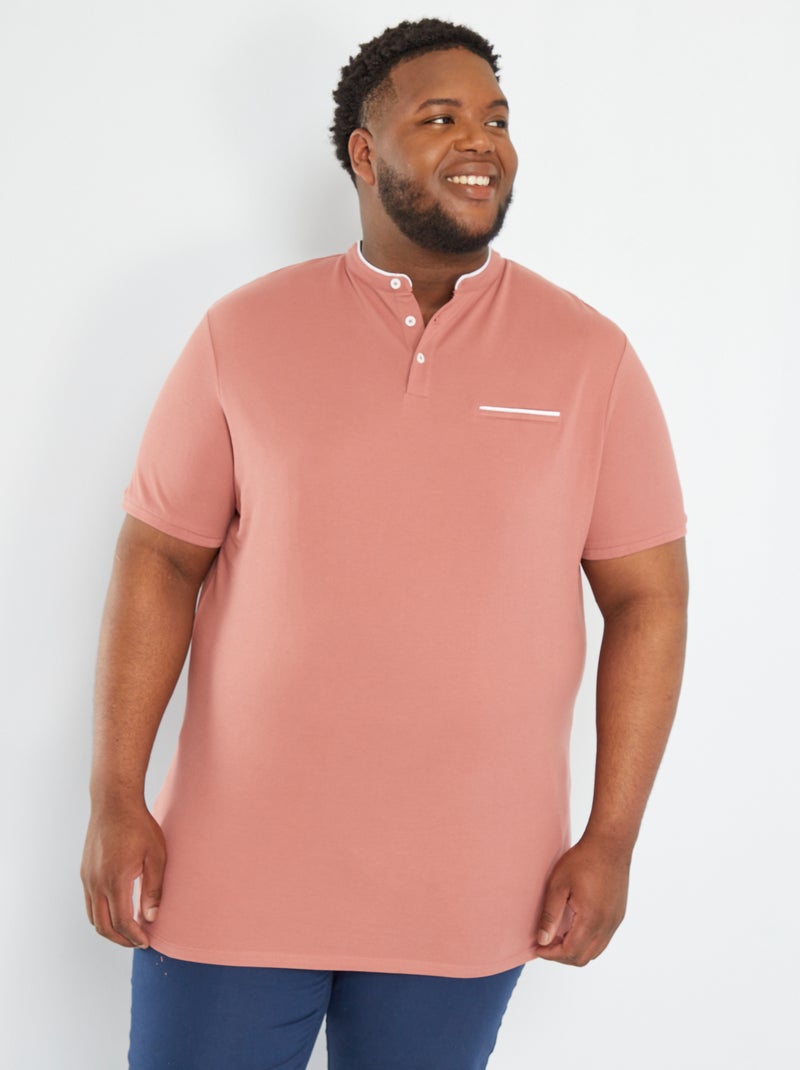 Polo col mao en piqué de coton Rose - Kiabi