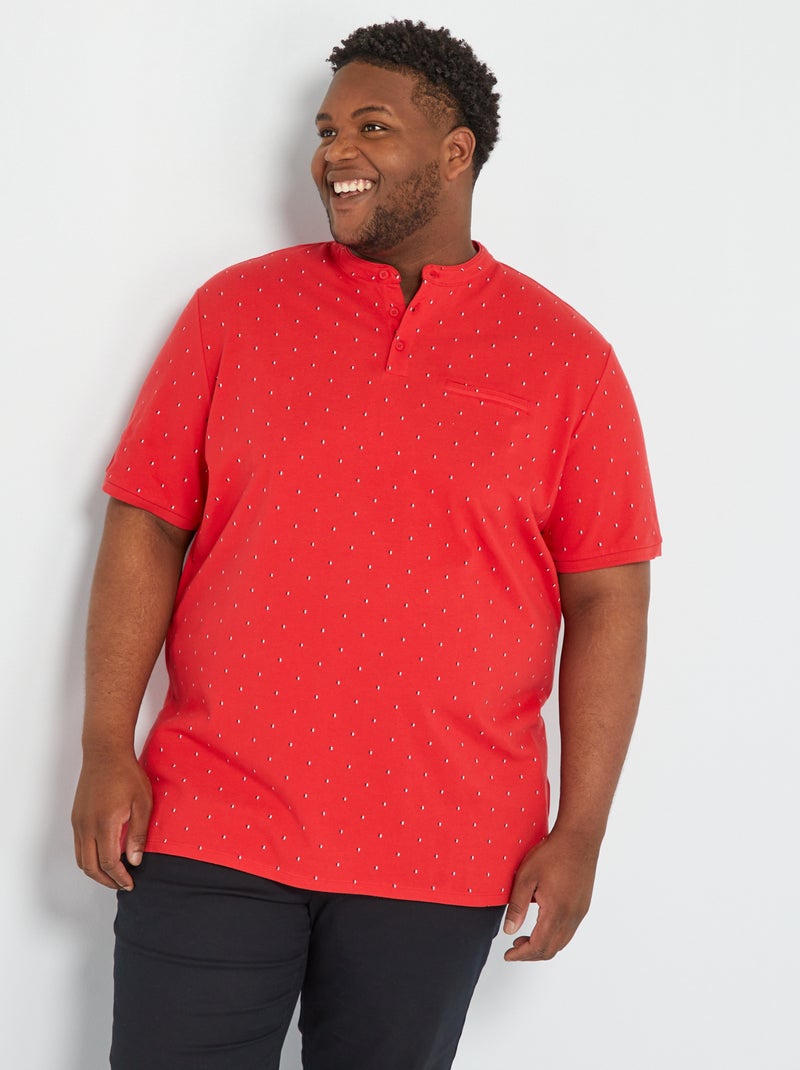 Polo col mao en piqué de coton Rouge - Kiabi