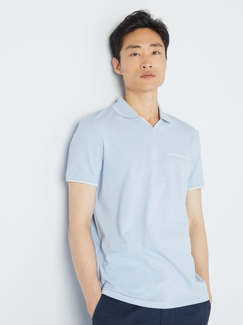 Polo col V en piqué de coton Bleu ciel - Kiabi