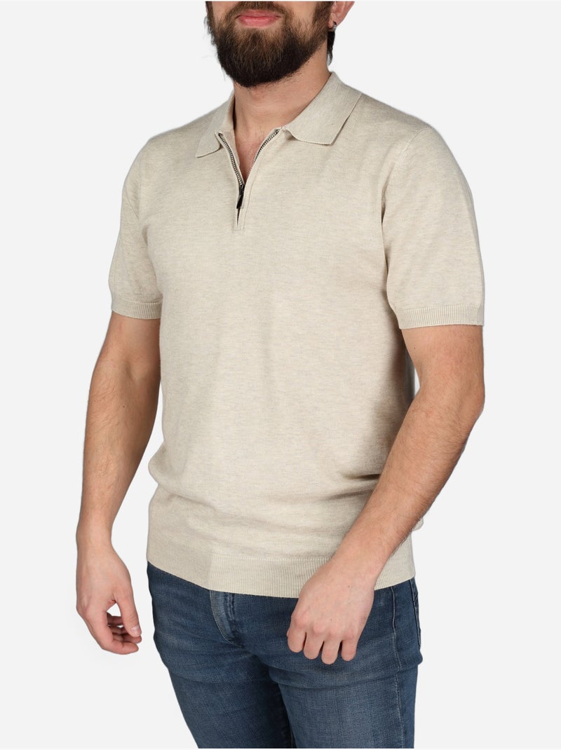 Polo col zippé - Frilivin Beige - Kiabi