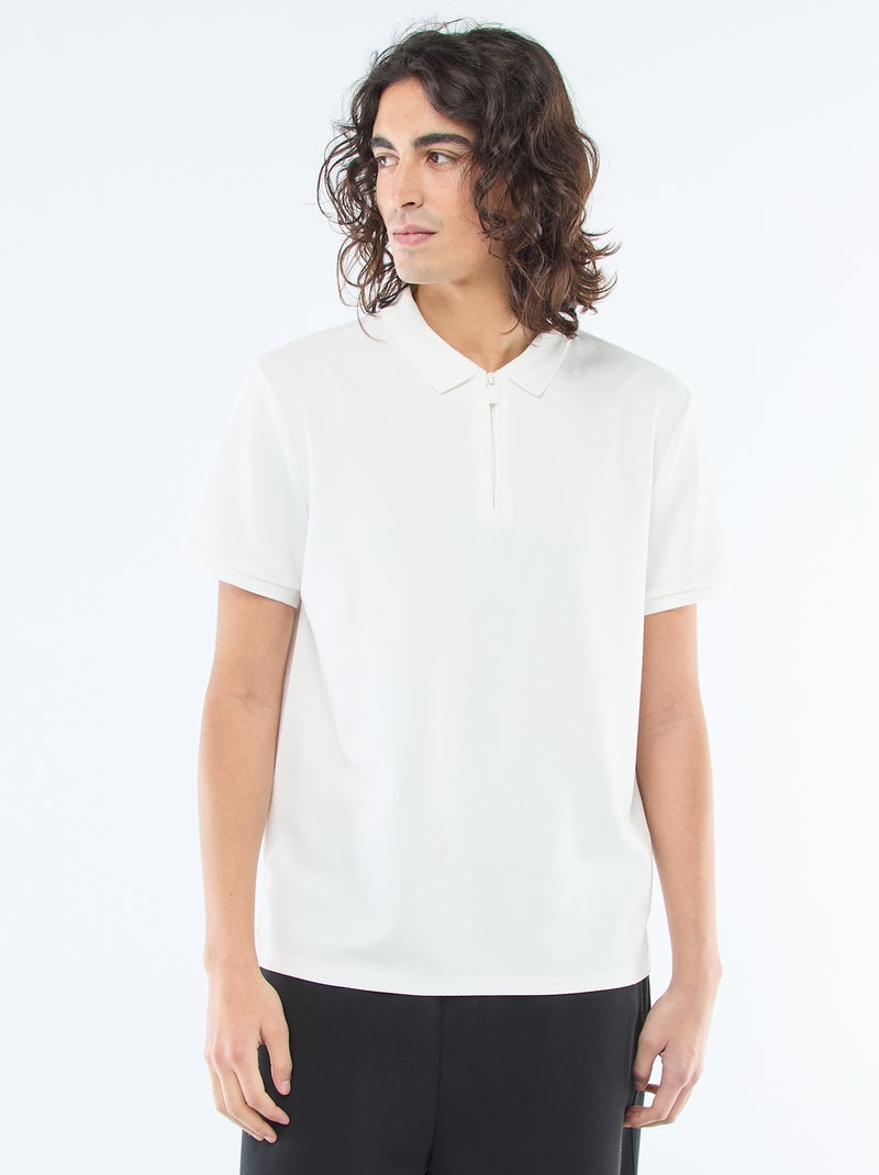 Polo col zippé Blanc - Kiabi