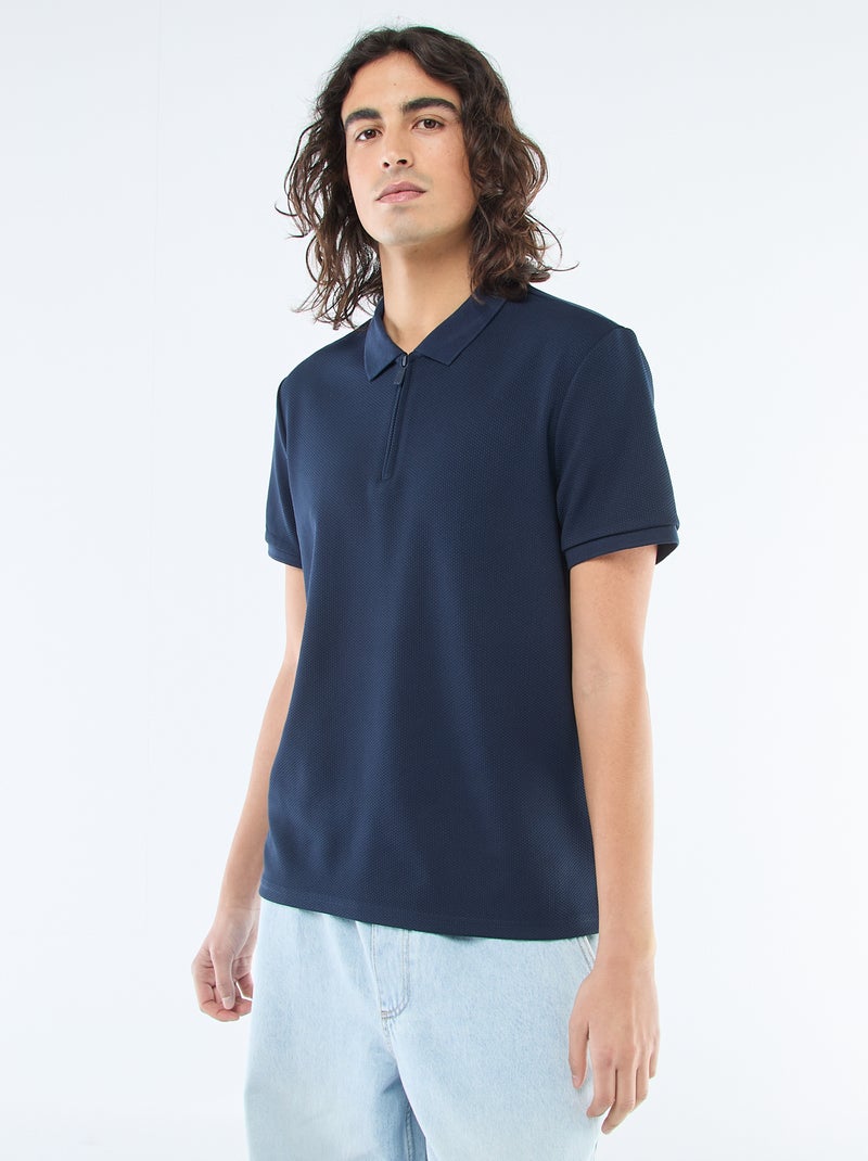 Polo col zippé Bleu - Kiabi