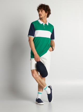Polo color block en piqué de coton
