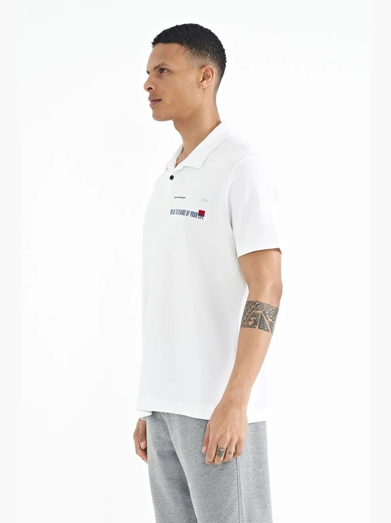 Polo coton imprimé texte tommy Blanc - Kiabi
