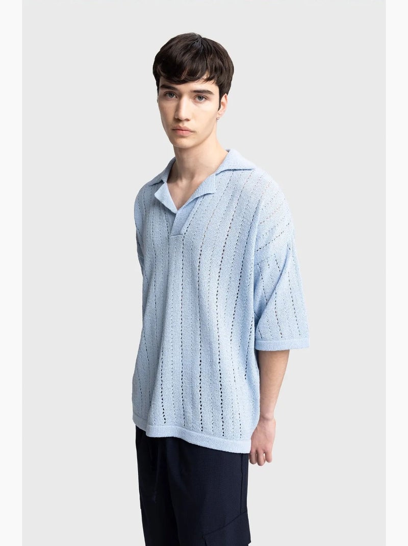 Polo coton texturé ample giesto Bleu ciel - Kiabi