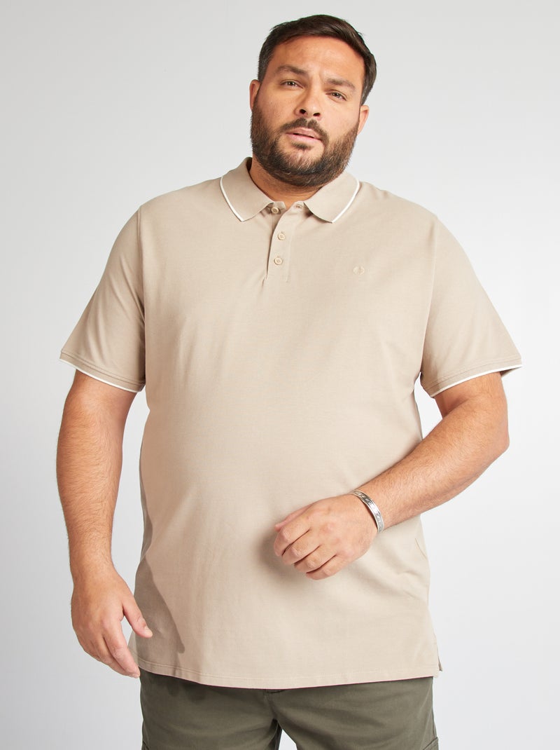 Polo en coton à contrastes beige - Kiabi