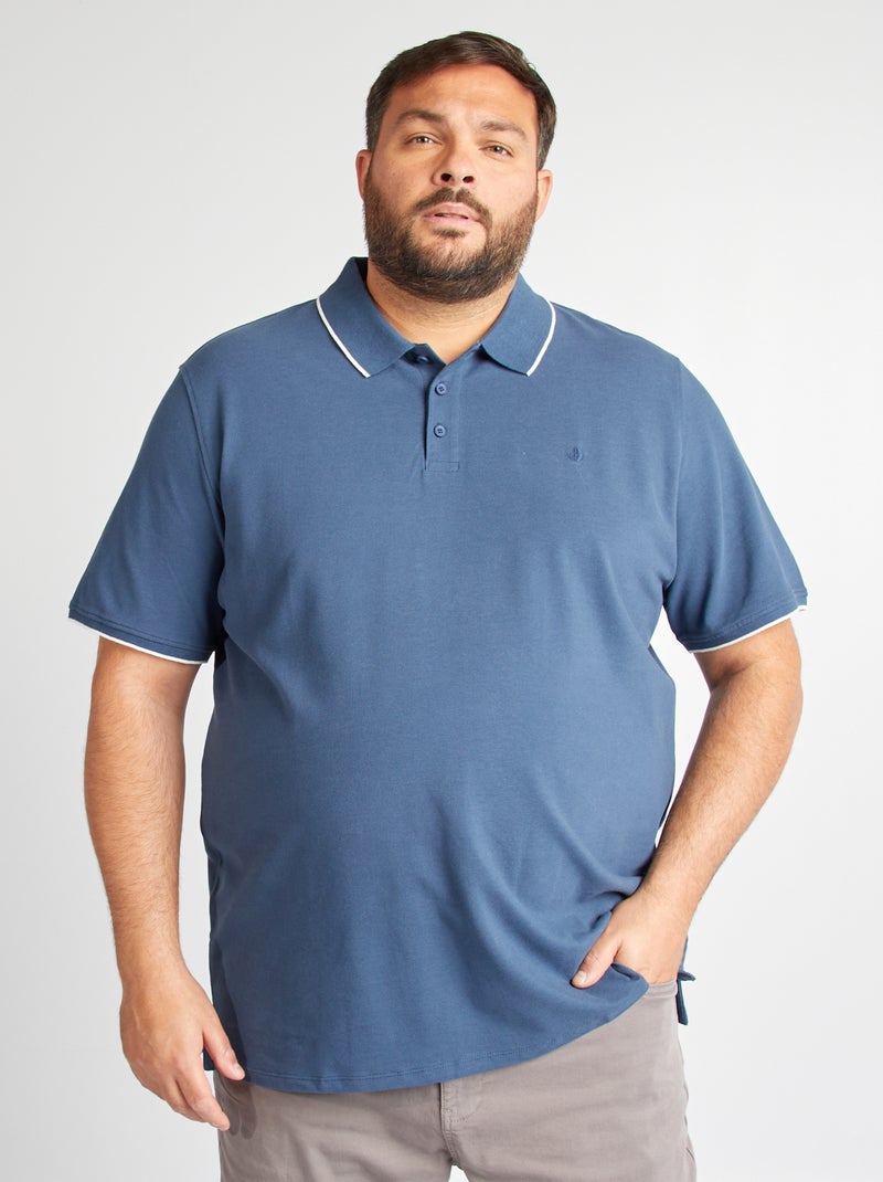 Polo en coton à contrastes Bleu - Kiabi