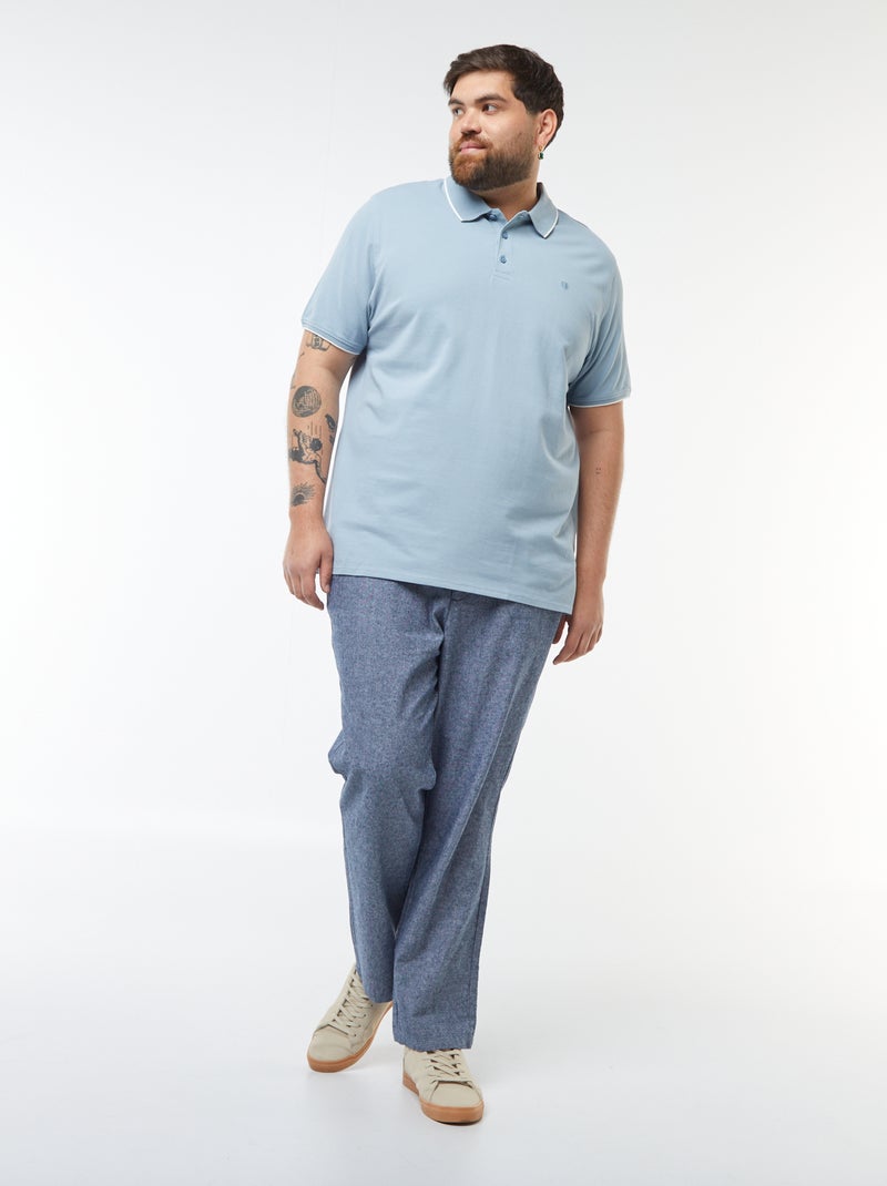 Polo en coton à contrastes Bleu grisé - Kiabi