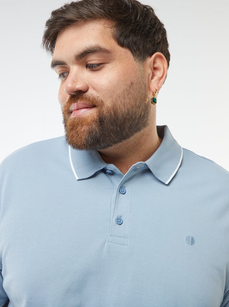 Polo en coton à contrastes Bleu grisé - Kiabi