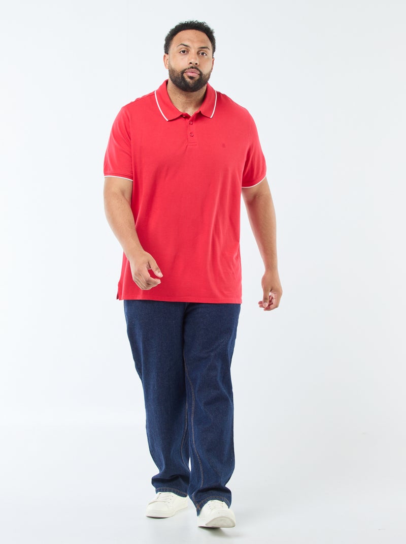Polo en coton à contrastes Rouge - Kiabi