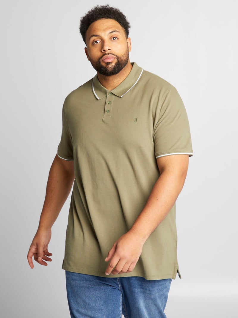 Polo en coton à contrastes Vert - Kiabi