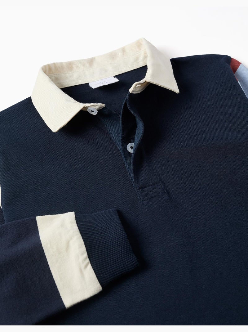 Polo en coton à manches longues à rayures Bleu foncé - Kiabi