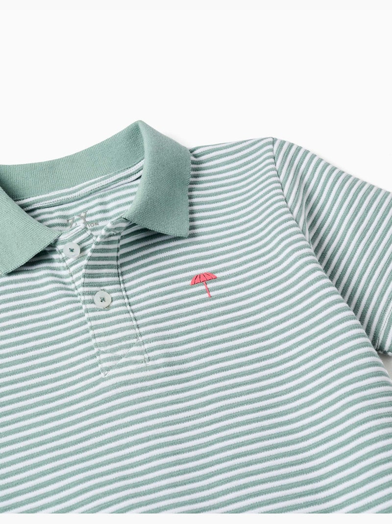 Polo en coton à rayures avec imprimé Vert clair - Kiabi