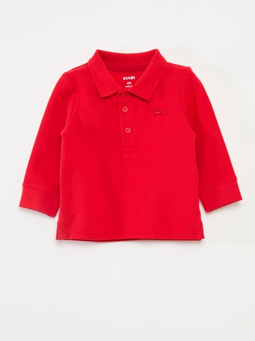 Polo en coton piqué à manches longues - Kiabi