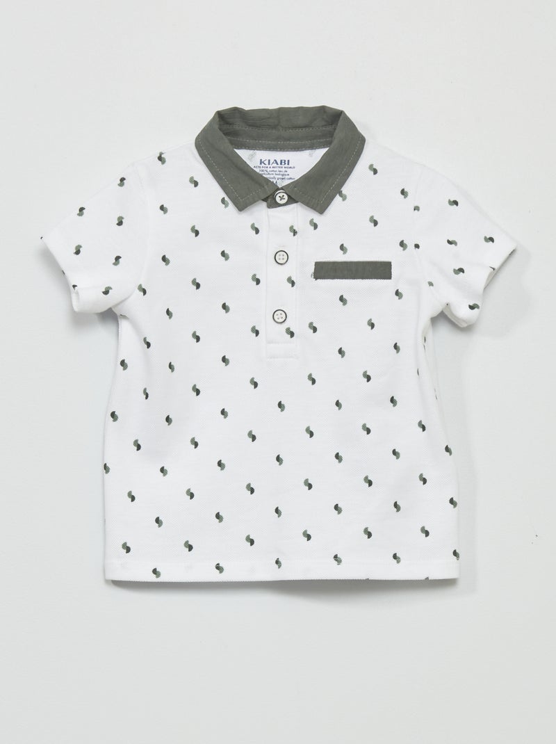 Polo en coton piqué imprimé Blanc / vert - Kiabi