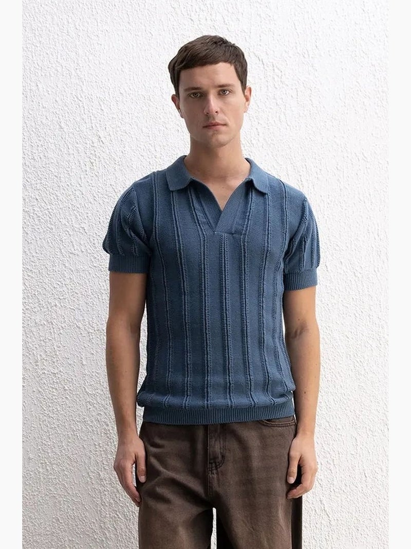 Polo en coton texturé giesto Bleu - Kiabi