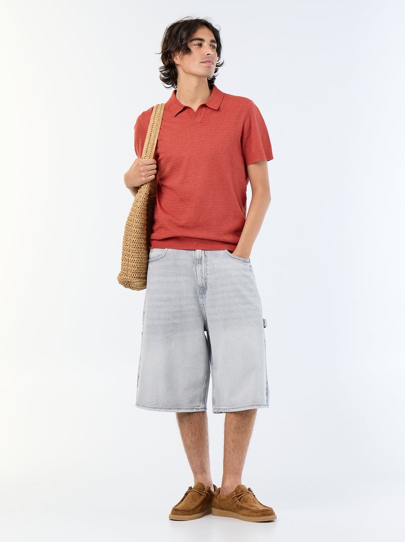 Polo en coton uni à manches courtes pour homme Marron - Kiabi
