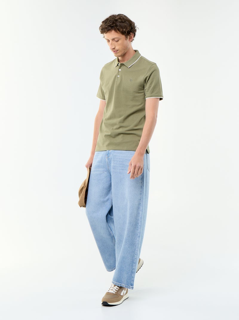 Polo en coton uni pour homme Vert - Kiabi