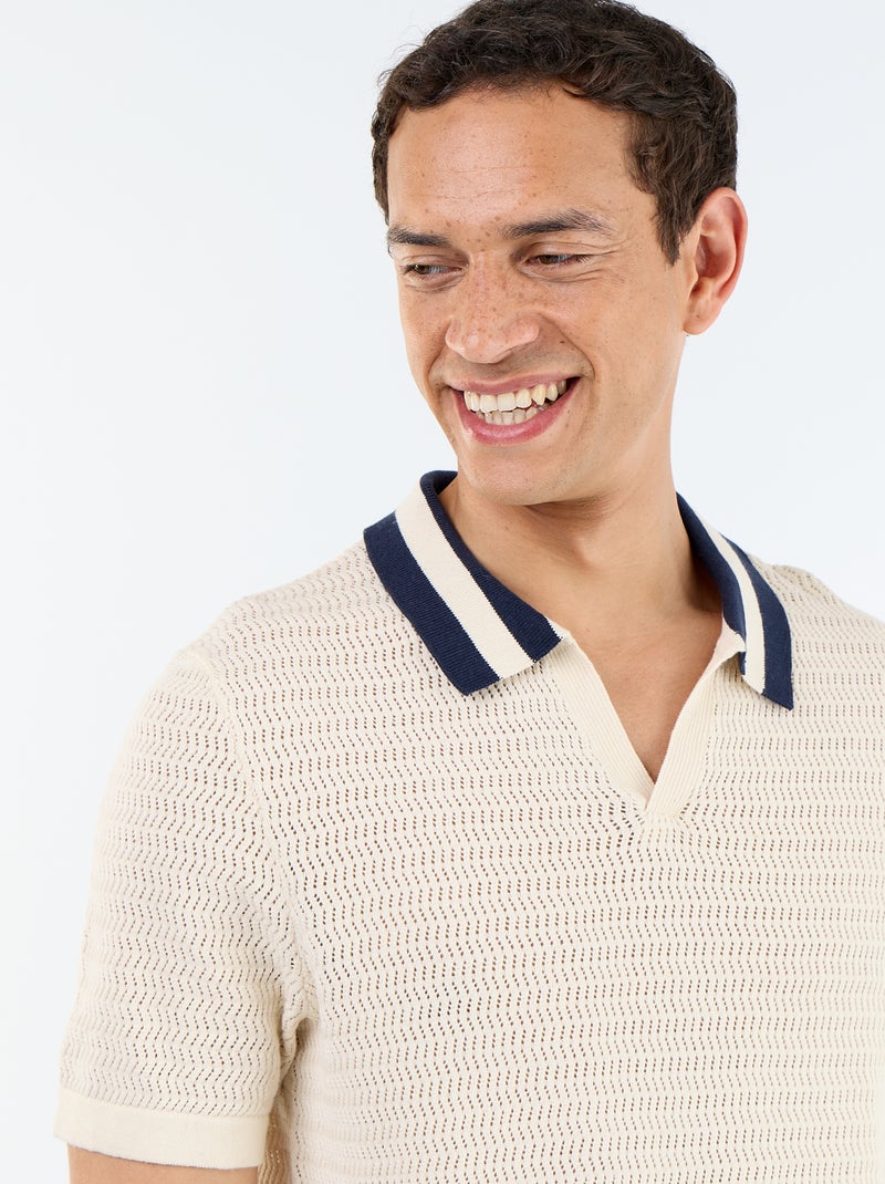 Polo en maille ajourée à manches courtes Beige - Kiabi