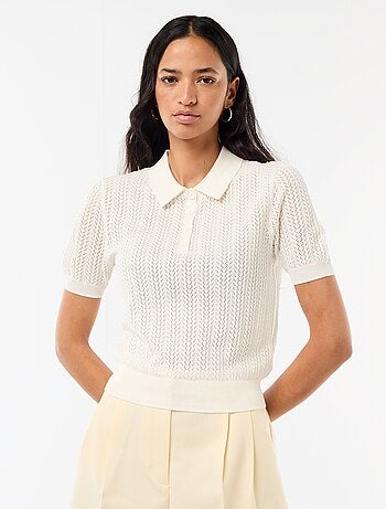 Polo en maille ajourée à manches courtes