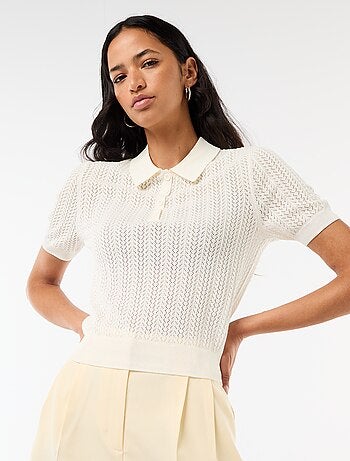 Polo en maille ajourée à manches courtes