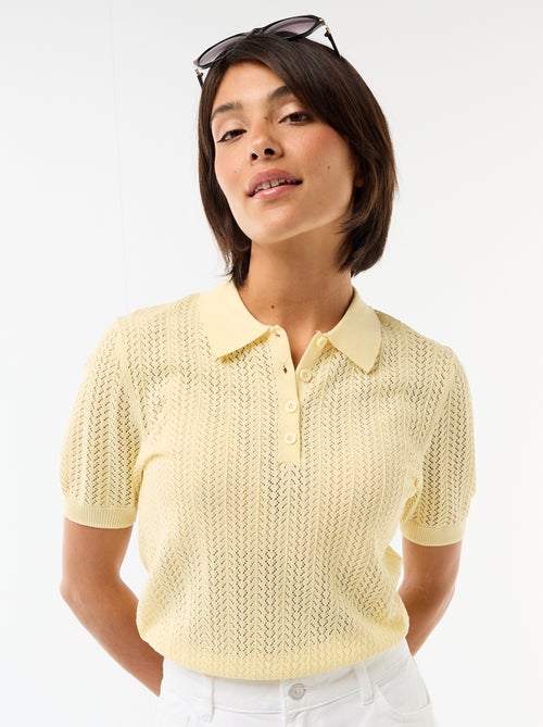 Polo en maille ajourée à manches courtes - Kiabi