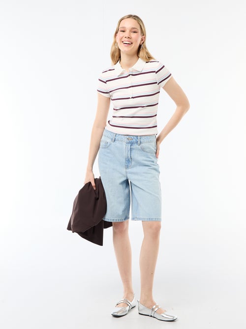 Polo en maille côtelé à manches courtes - Kiabi