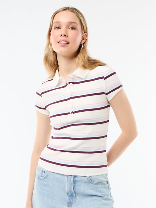 Polo en maille côtelé à manches courtes - Kiabi