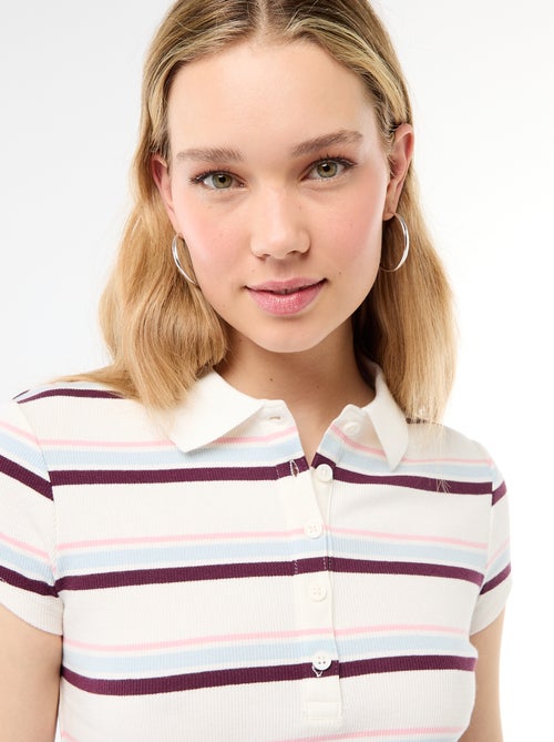 Polo en maille côtelé à manches courtes - Kiabi