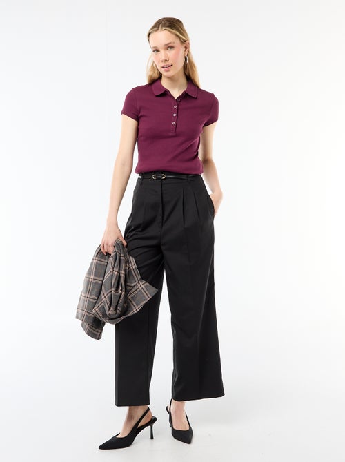 Polo en maille côtelé à manches courtes - Kiabi