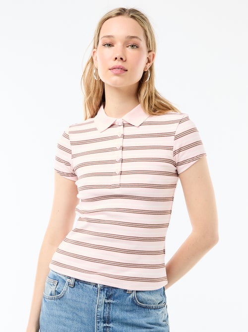 Polo en maille côtelé à manches courtes - Kiabi