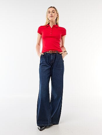 Polo en maille côtelé à manches courtes