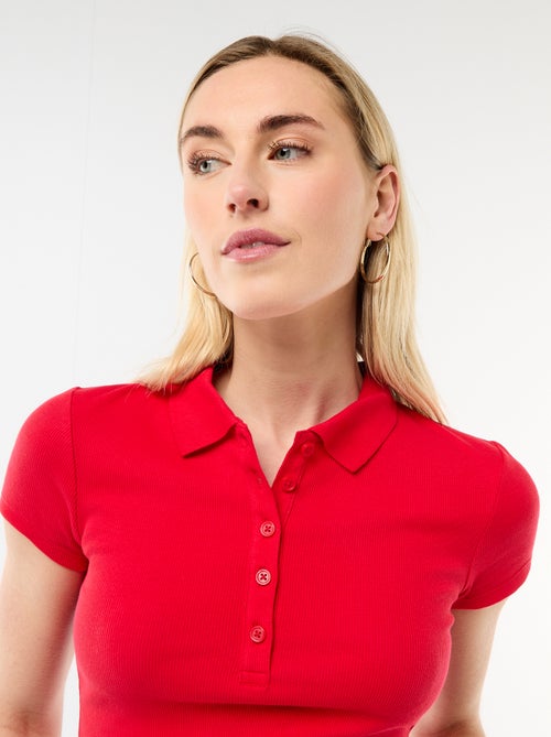 Polo en maille côtelé à manches courtes - Kiabi