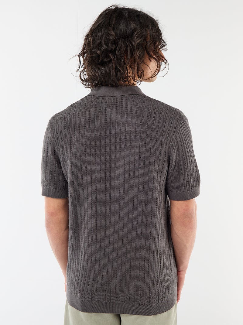 Polo en maille effet tricot Gris - Kiabi