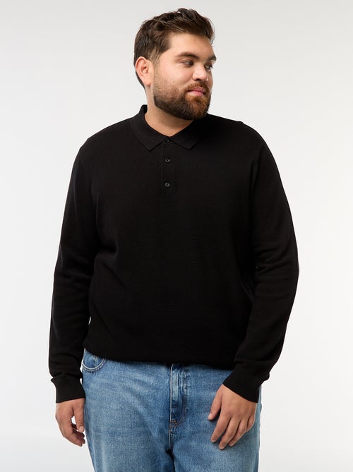 Polo en maille fantaisie à manches longues - Kiabi