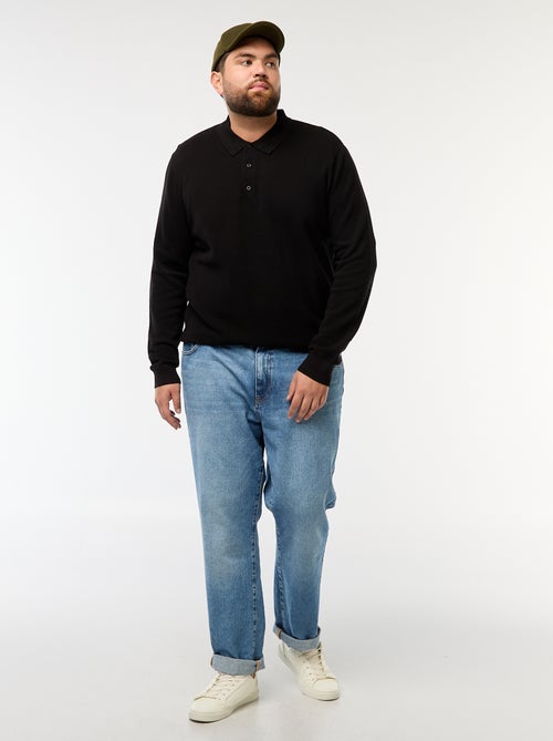 Polo en maille fantaisie à manches longues - Kiabi