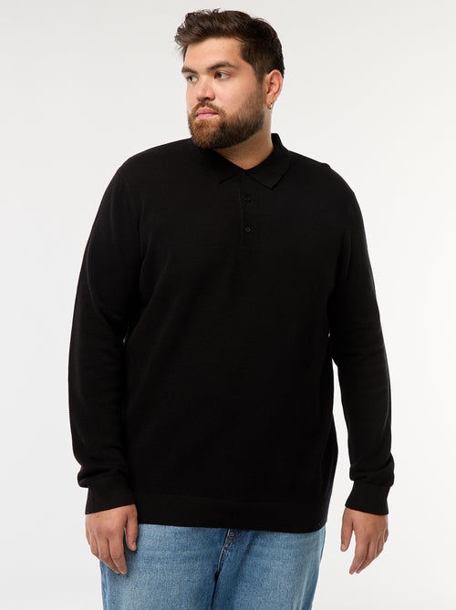 Polo en maille fantaisie à manches longues - Kiabi