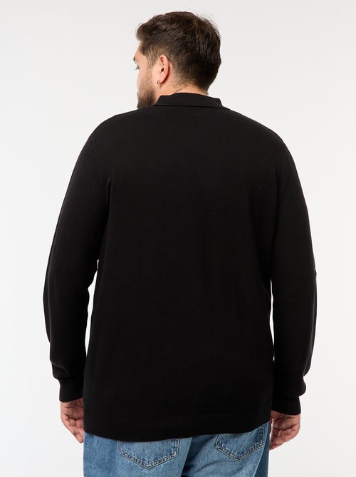 Polo en maille fantaisie à manches longues - Kiabi