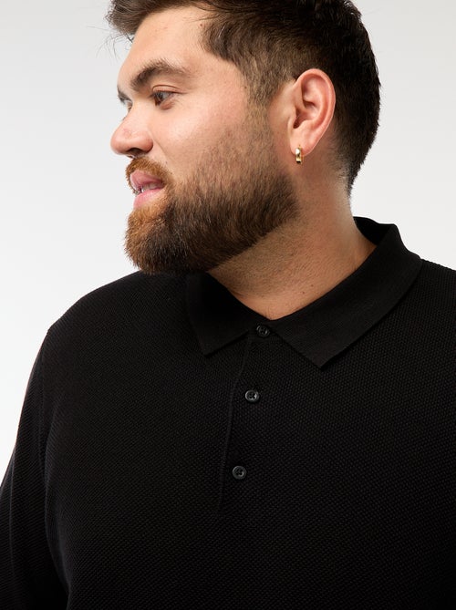 Polo en maille fantaisie à manches longues - Kiabi