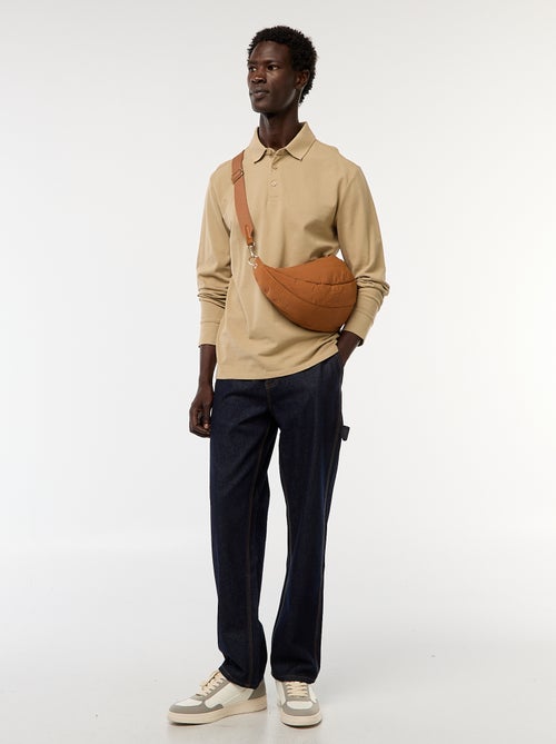 Polo en maille piquée à manches longues uni - Kiabi