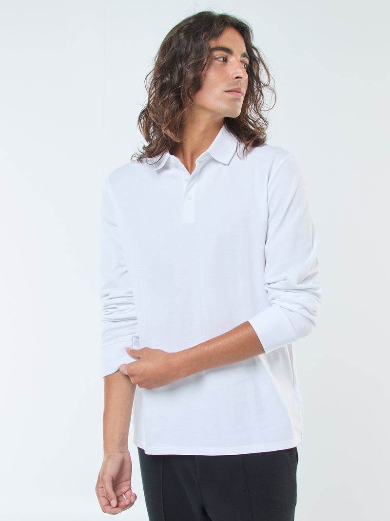 Polo en maille piquée à manches longues uni Blanc - Kiabi