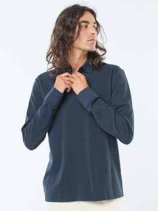 Polo en maille piquée à manches longues uni