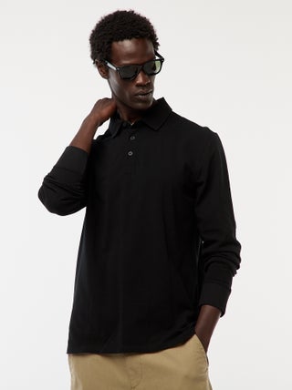 Polo en maille piquée à manches longues uni