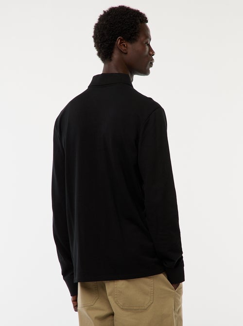 Polo en maille piquée à manches longues uni - Kiabi