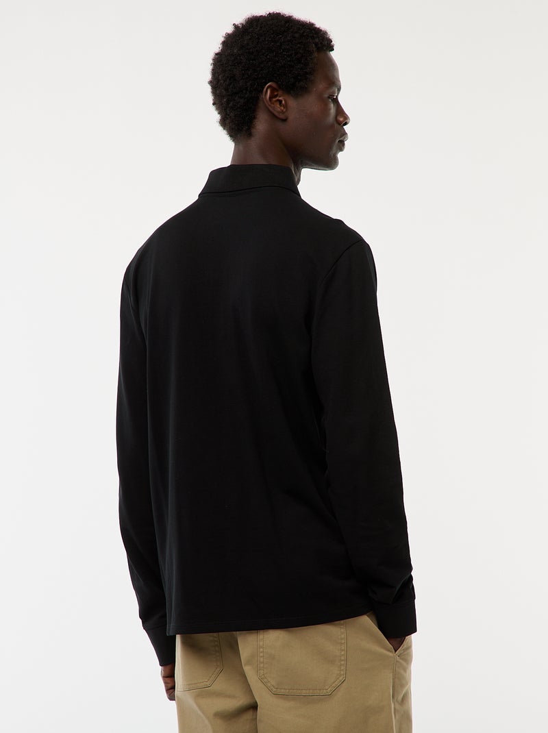 Polo en maille piquée à manches longues uni Noir - Kiabi