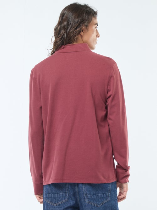 Polo en maille piquée à manches longues uni - Kiabi