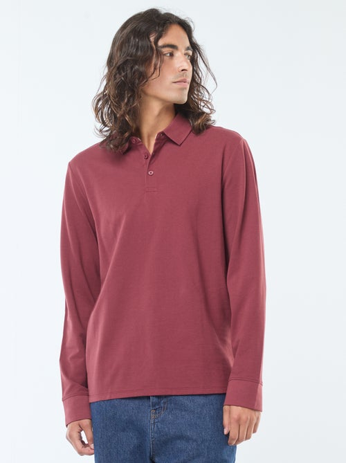 Polo en maille piquée à manches longues uni - Kiabi